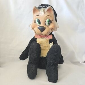 Knickerbocker Mr Jinx Black Cat Plush Toy Huckleberry Hound Rubber Face 12 Inch